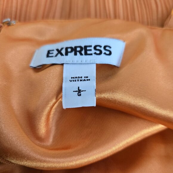 Express Orange Off Shoulder Crinkle Pleat Midi Dress Large - Picture 9 of 10